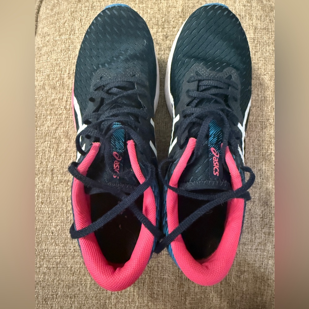 ASICS Black and Pink Athletic Shoes with Breathable Mesh